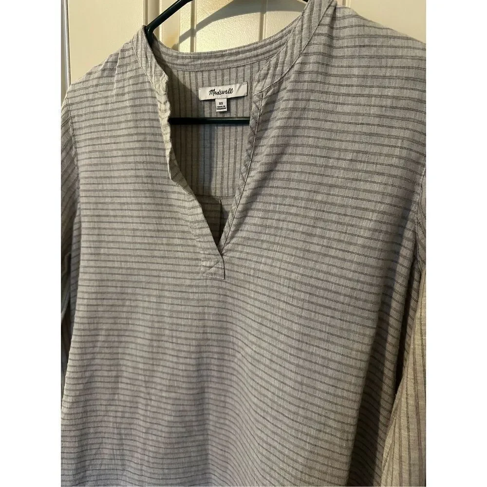 Madewell Split Cuff Gray Cotton Tunic Women Top Weathered Concrete Size XS H3939 - Picture 4 of 13